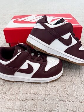 Nike Kids' Maroon and White Low-Top Dunk Sneakers with Gum Outsole